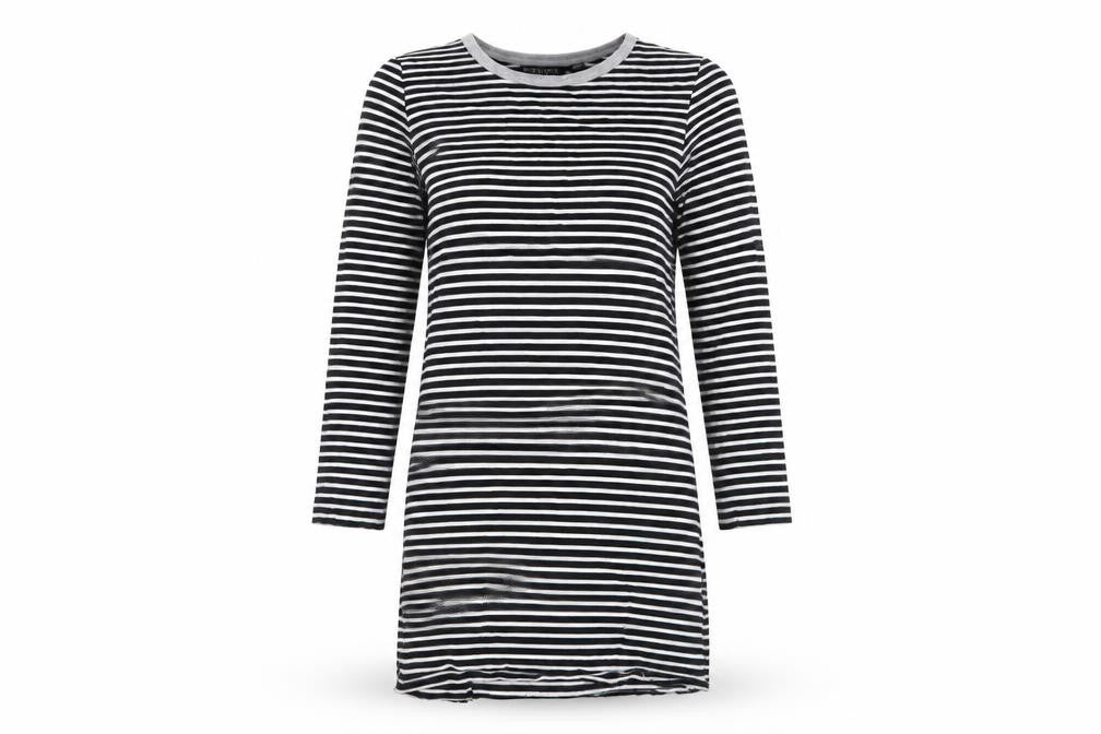 Brave Soul Striped Black T-Shirt Dress S