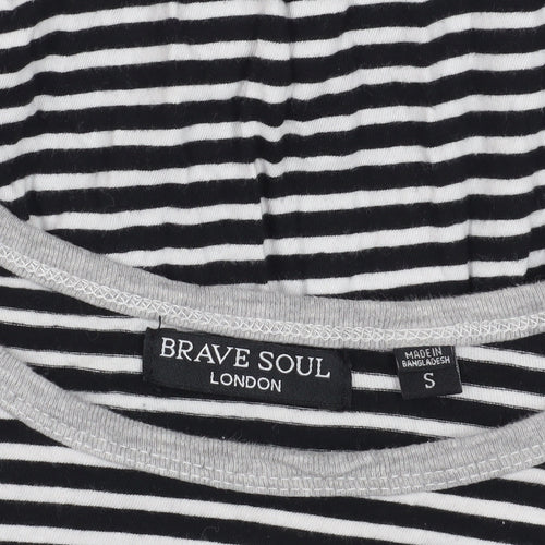 Brave Soul Striped Black T-Shirt Dress S