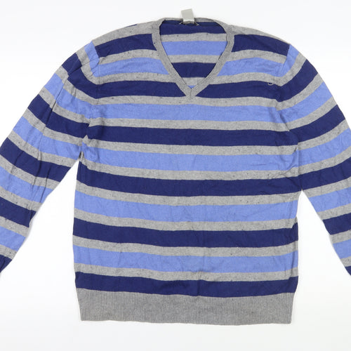 Gap Men's Blue Striped Cotton Cashmere Jumper