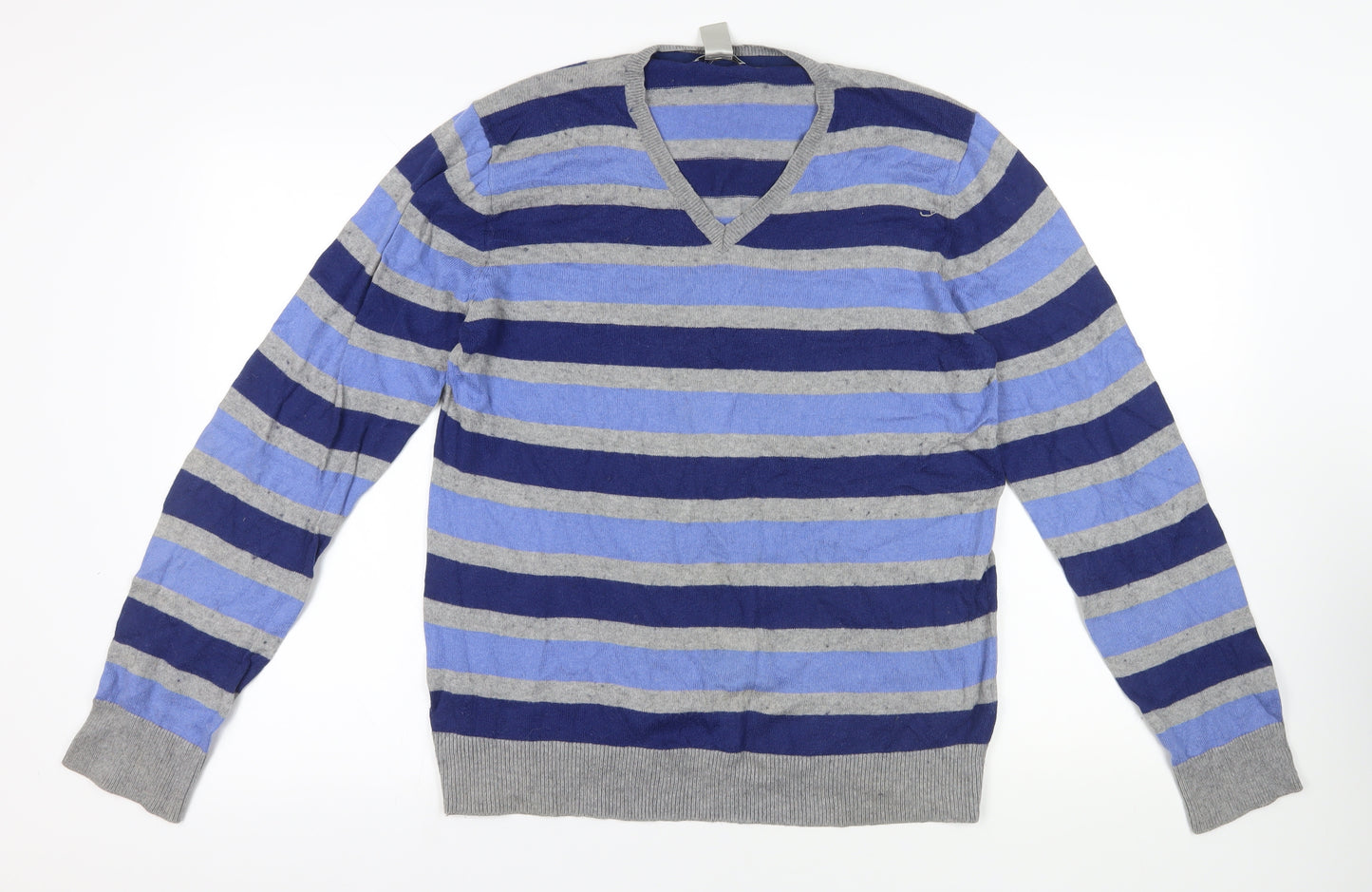 Gap Men's Blue Striped Cotton Cashmere Jumper