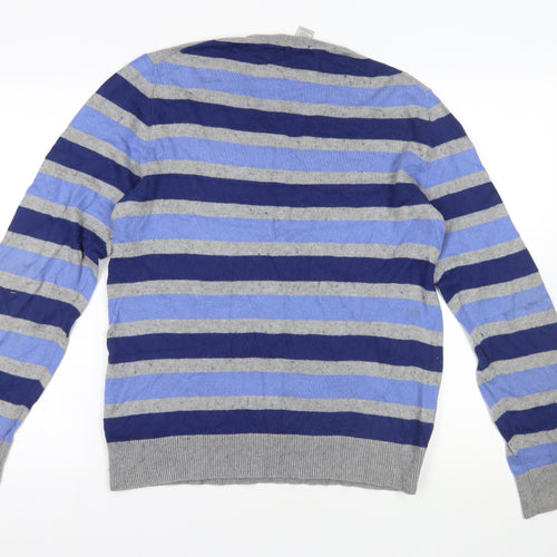 Gap Men's Blue Striped Cotton Cashmere Jumper