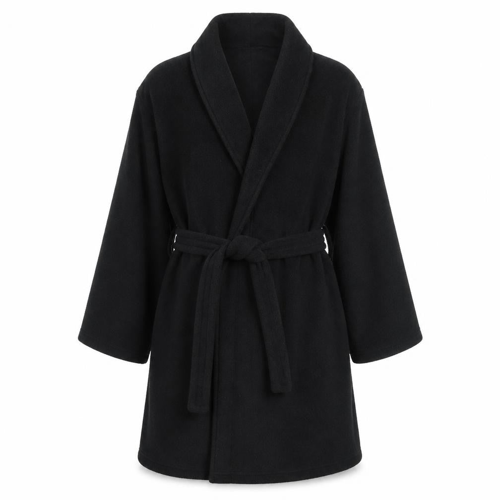 Front view of St Michael boys’ black solid polyester gown, size 13-14, years tie - star wars