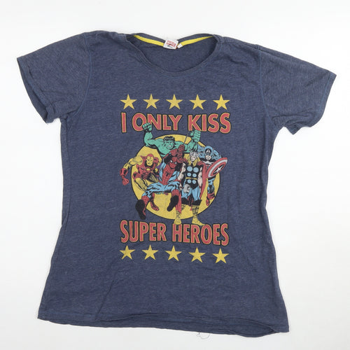 Marvel Comics Womens Blue Cotton Basic T-Shirt Size 18 Round Neck - I only kiss super heroes