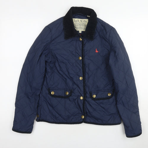 Jack Wills Womens Blue Quilted Jacket Size 10 Snap