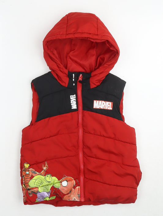 Marvel Boys Red Gilet Waistcoat Size 5-6 Years Zip - Spiderman, Hulk