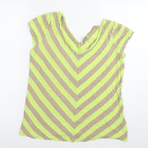 Boden Womens Green Striped Linen Basic T-Shirt Size 14 V-Neck