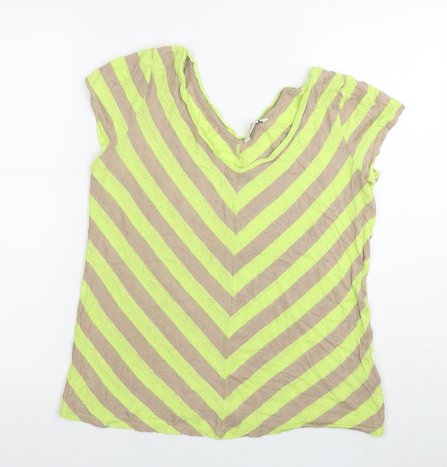 Boden Womens Green Striped Linen Basic T-Shirt Size 14 V-Neck