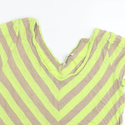 Boden Womens Green Striped Linen Basic T-Shirt Size 14 V-Neck