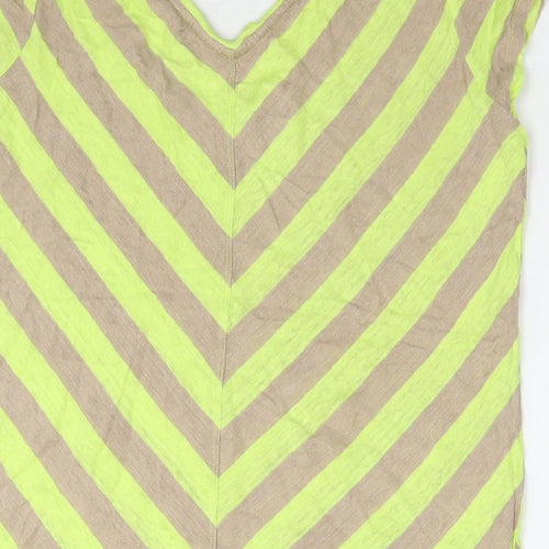 Boden Womens Green Striped Linen Basic T-Shirt Size 14 V-Neck