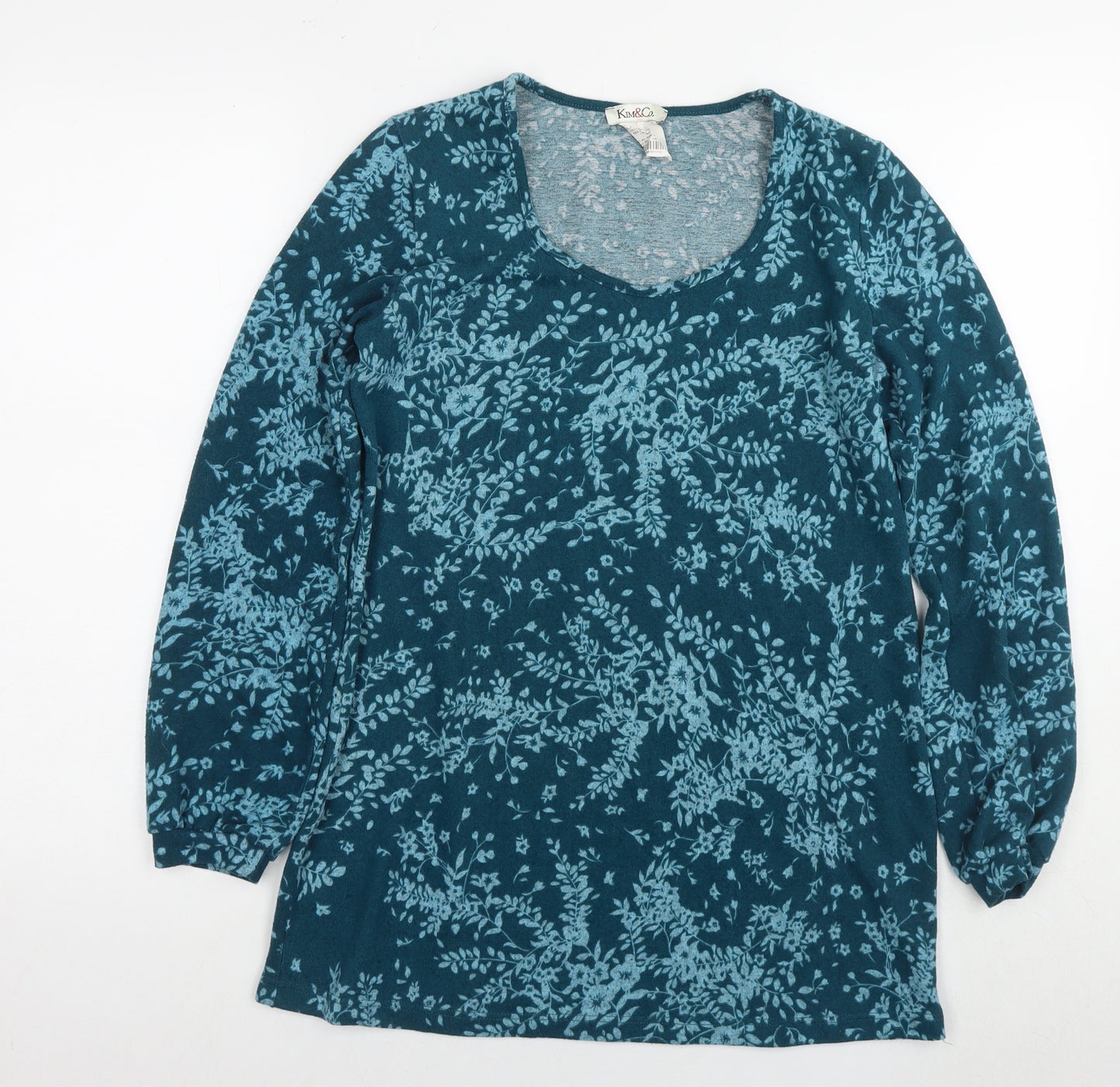 Kim&Co Womens Blue Round Neck Floral Polyester Tunic Jumper Size S