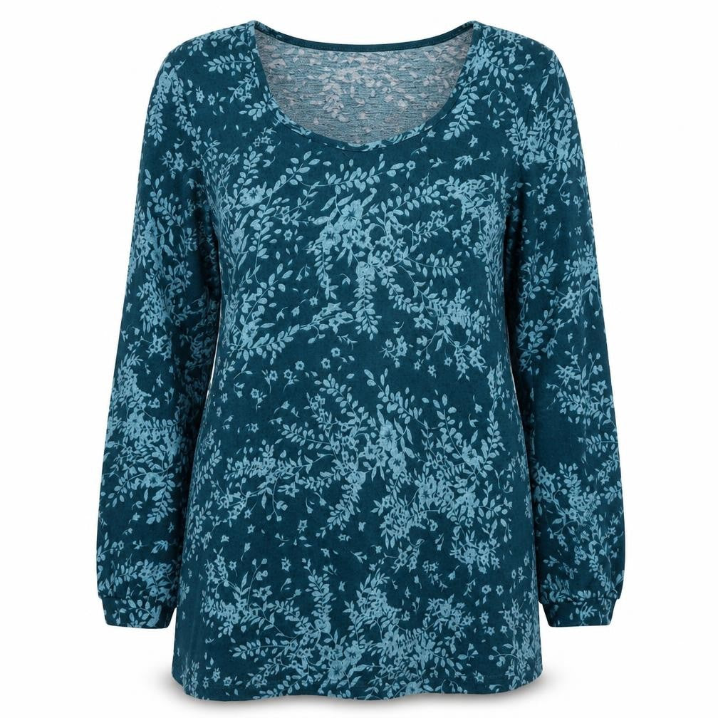 Kim&Co Womens Blue Round Neck Floral Polyester Tunic Jumper Size S