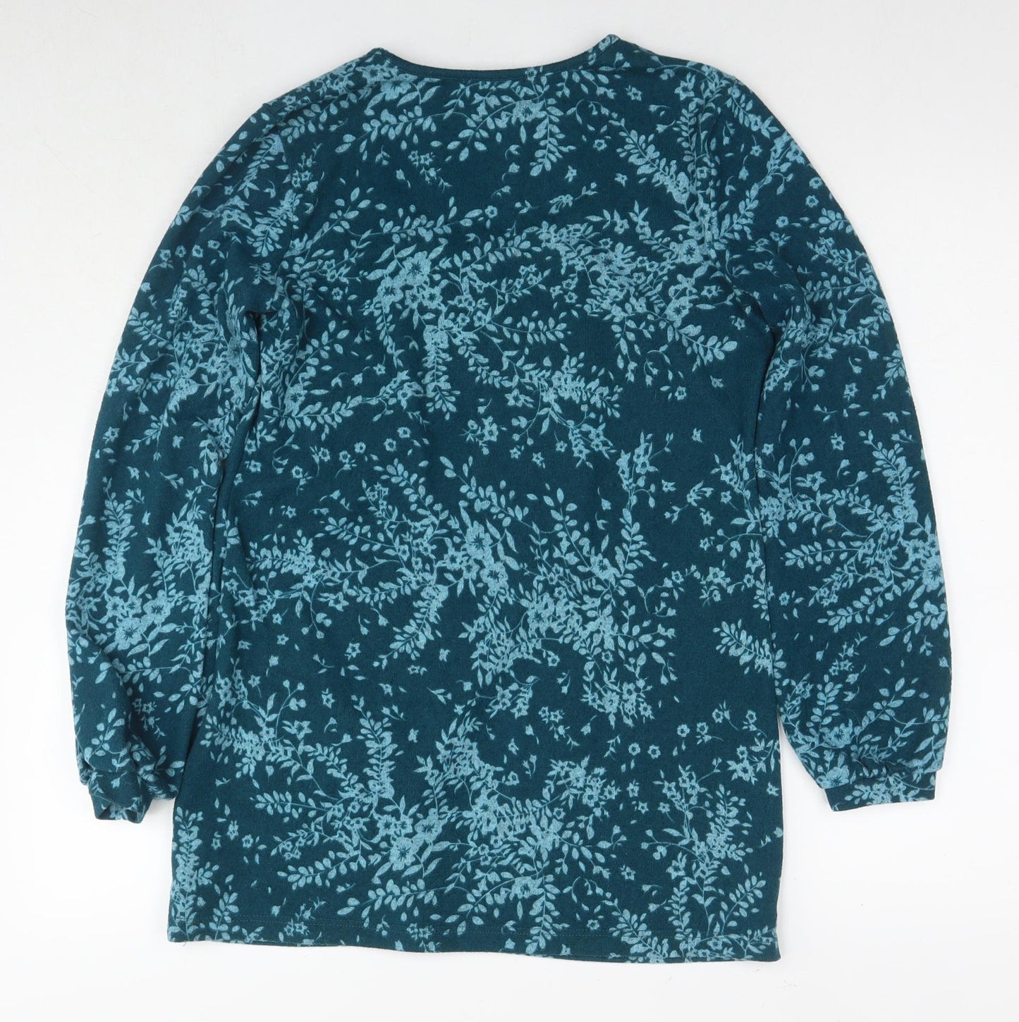 Kim&Co Womens Blue Round Neck Floral Polyester Tunic Jumper Size S