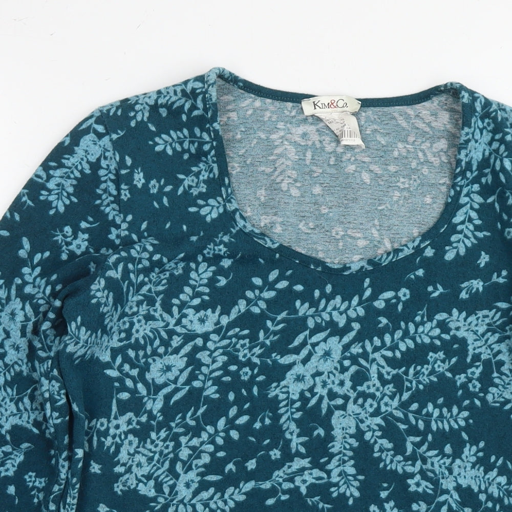Kim&Co Womens Blue Round Neck Floral Polyester Tunic Jumper Size S
