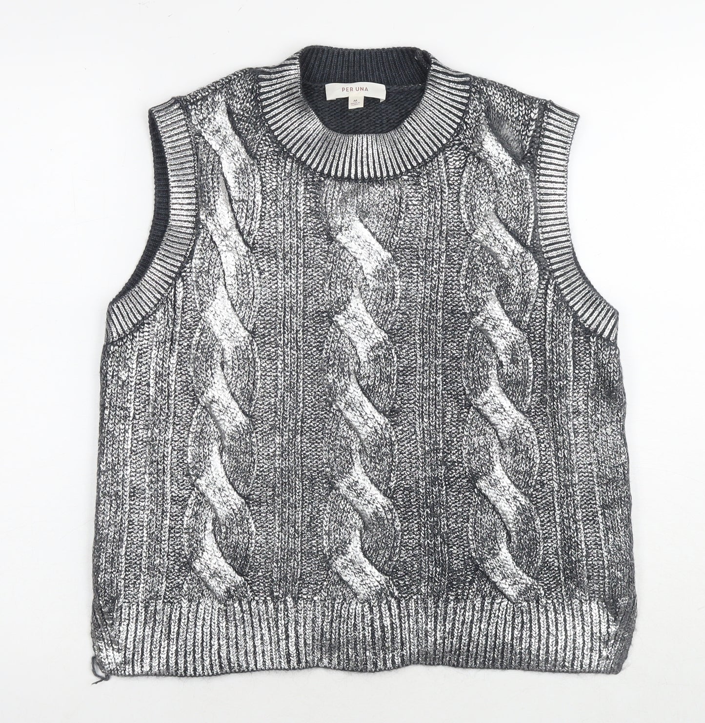 Per Una Womens Silver V-Neck Acrylic Vest Jumper Size M