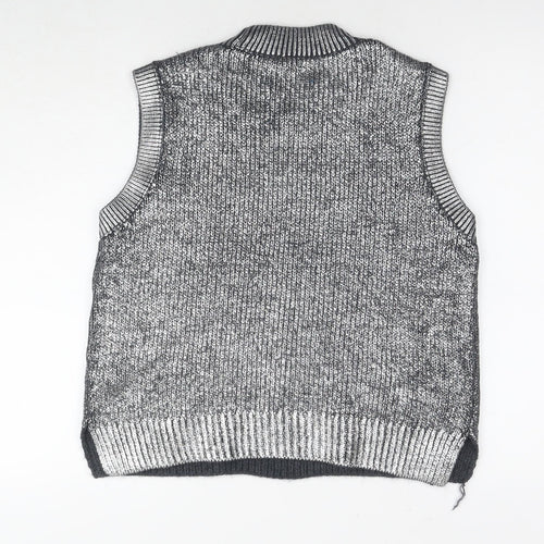 Per Una Womens Silver V-Neck Acrylic Vest Jumper Size M
