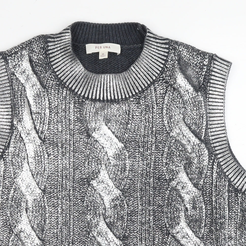 Per Una Womens Silver V-Neck Acrylic Vest Jumper Size M