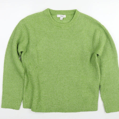 Marks and Spencer Womens Green Round Neck Polyester Pullover Jumper Size S