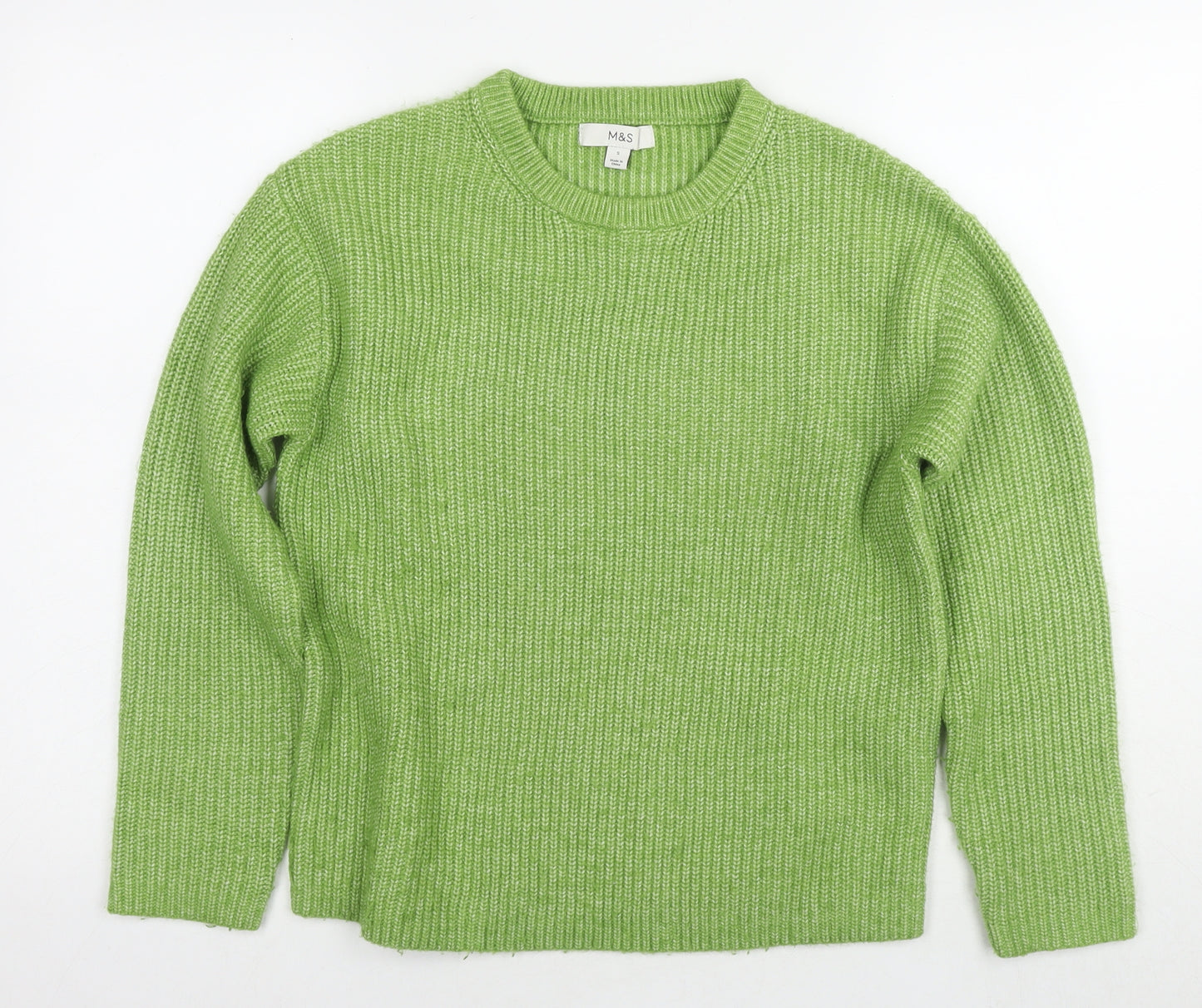 Marks and Spencer Womens Green Round Neck Polyester Pullover Jumper Size S