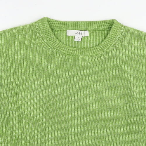 Marks and Spencer Womens Green Round Neck Polyester Pullover Jumper Size S