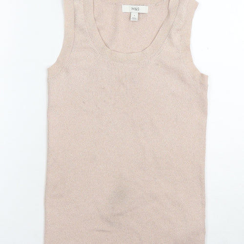 Marks and Spencer Womens Beige Viscose Basic Tank Size 8 Round Neck