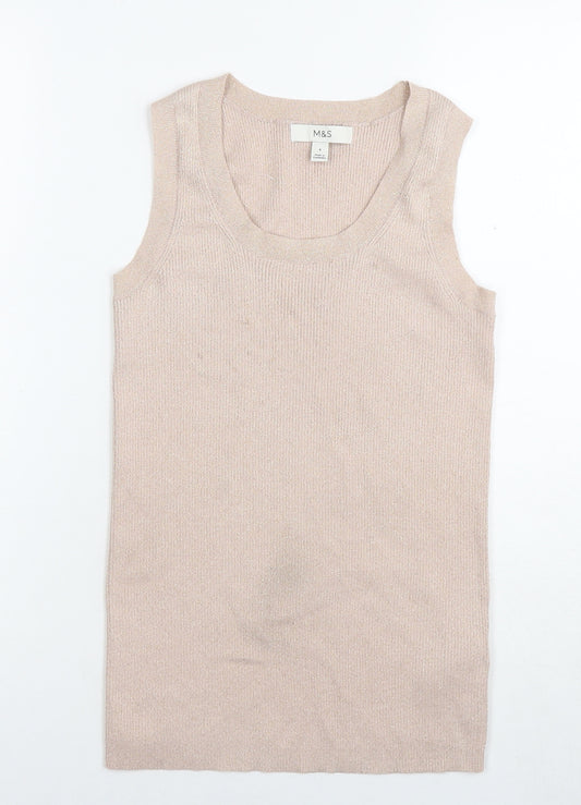 Marks and Spencer Womens Beige Viscose Basic Tank Size 8 Round Neck