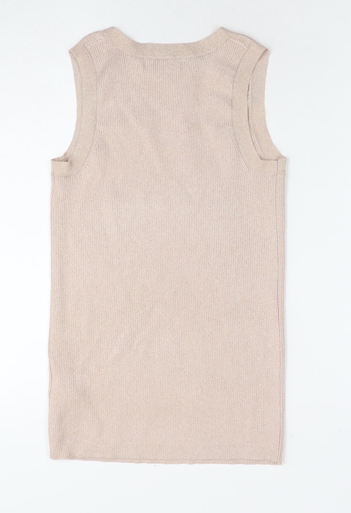 Marks and Spencer Womens Beige Viscose Basic Tank Size 8 Round Neck