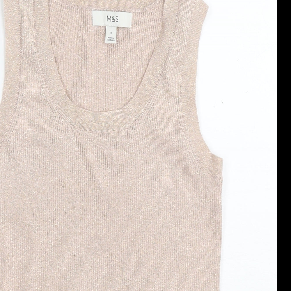 Marks and Spencer Womens Beige Viscose Basic Tank Size 8 Round Neck