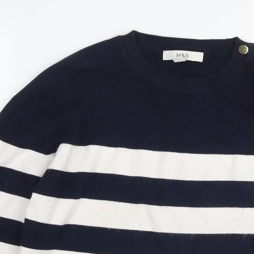 Marks and Spencer Womens Blue Round Neck Striped Viscose Pullover Jumper Size M