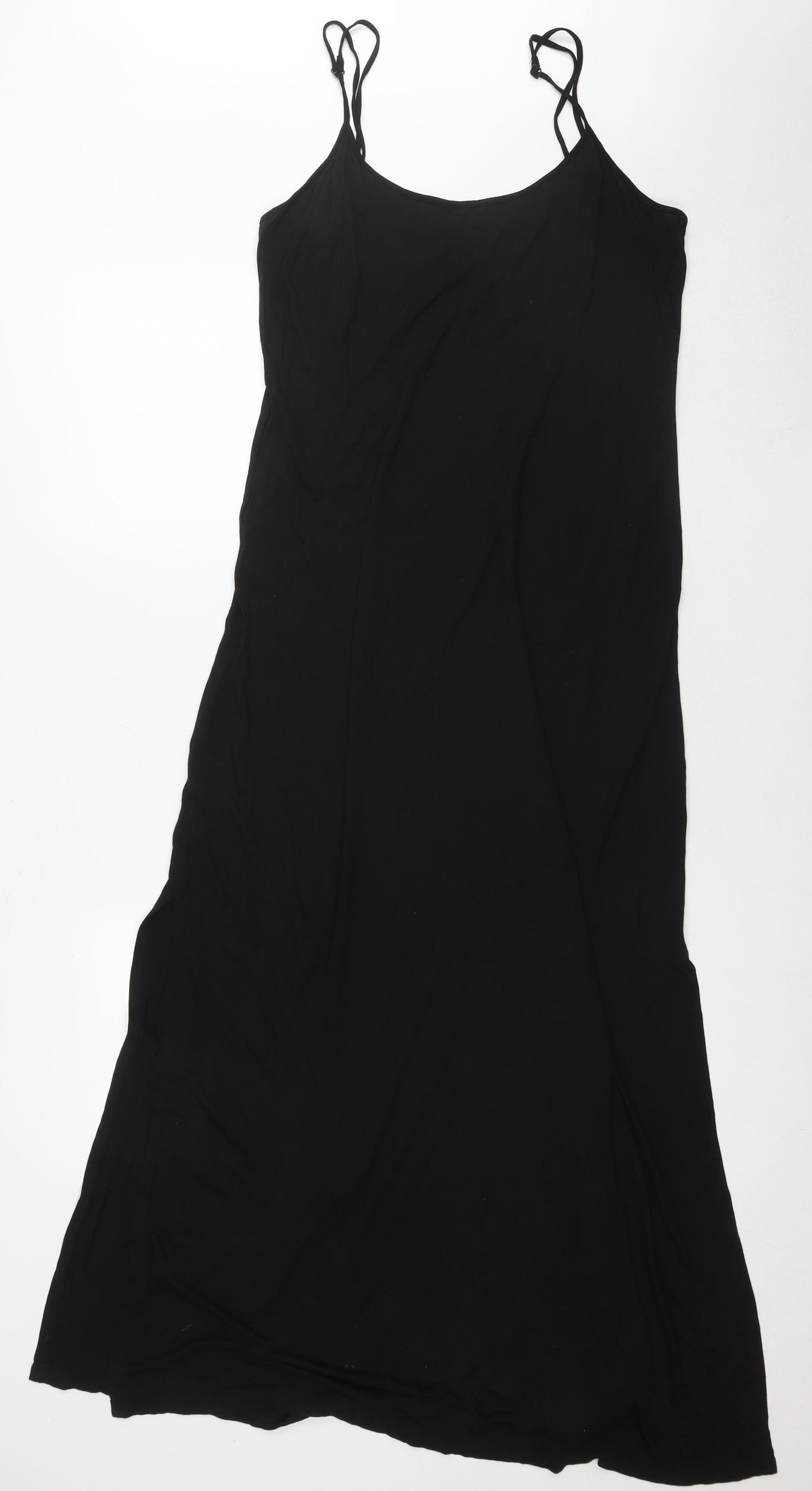 Monsoon Womens Black Viscose Tank Dress Size L Round Neck Pullover - Side Slit(s)