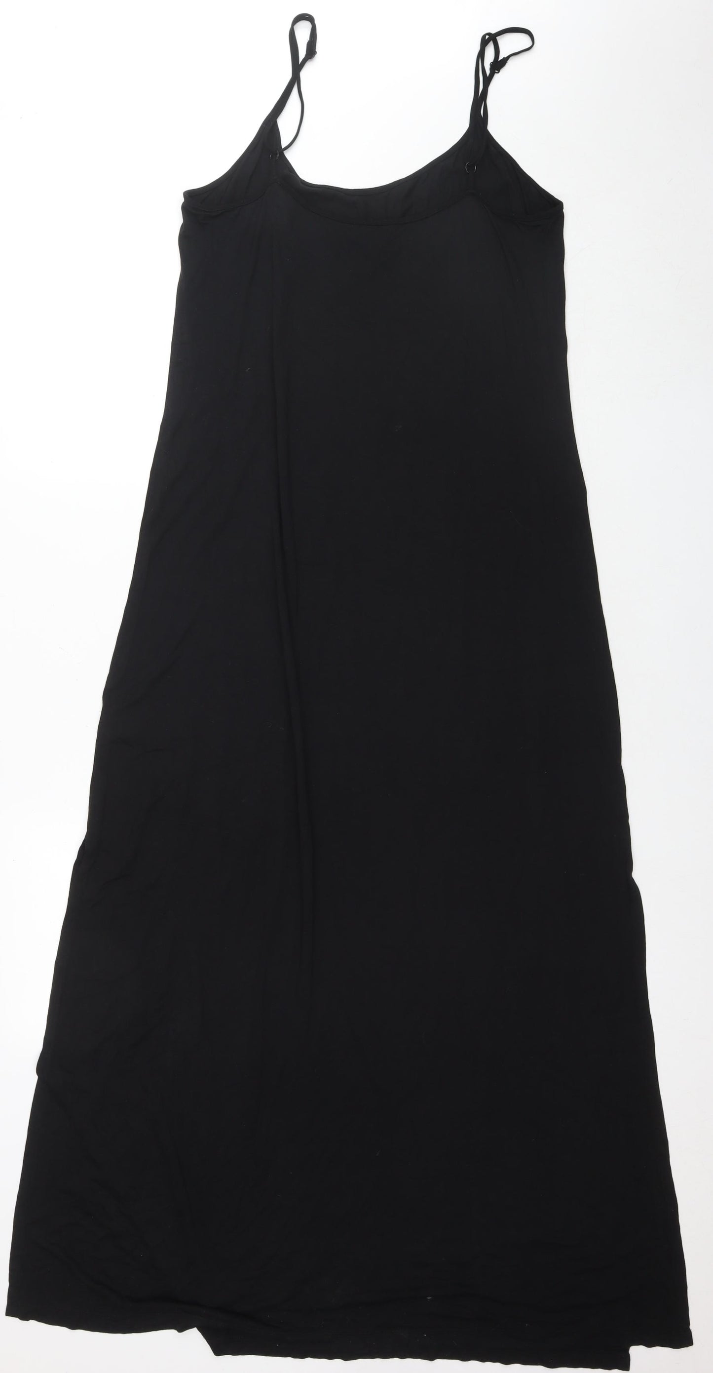 Monsoon Womens Black Viscose Tank Dress Size L Round Neck Pullover - Side Slit(s)