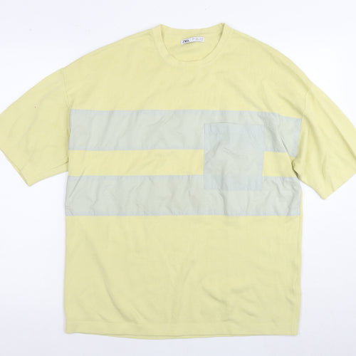 Zara Womens Yellow Nylon Basic T-Shirt Size L Round Neck