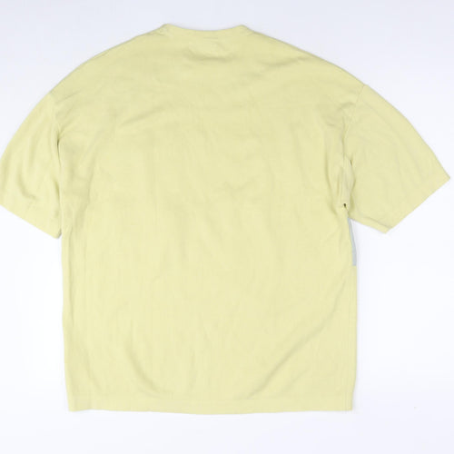 Zara Womens Yellow Nylon Basic T-Shirt Size L Round Neck