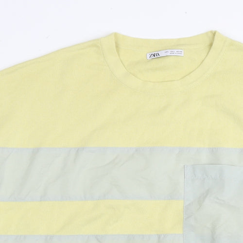 Zara Womens Yellow Nylon Basic T-Shirt Size L Round Neck