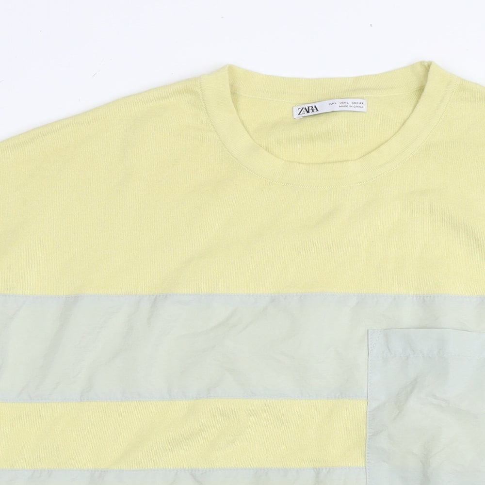 Zara Womens Yellow Nylon Basic T-Shirt Size L Round Neck