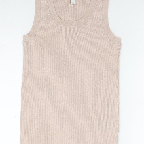 Marks and Spencer Womens Beige Viscose Basic Tank Size 10 Round Neck