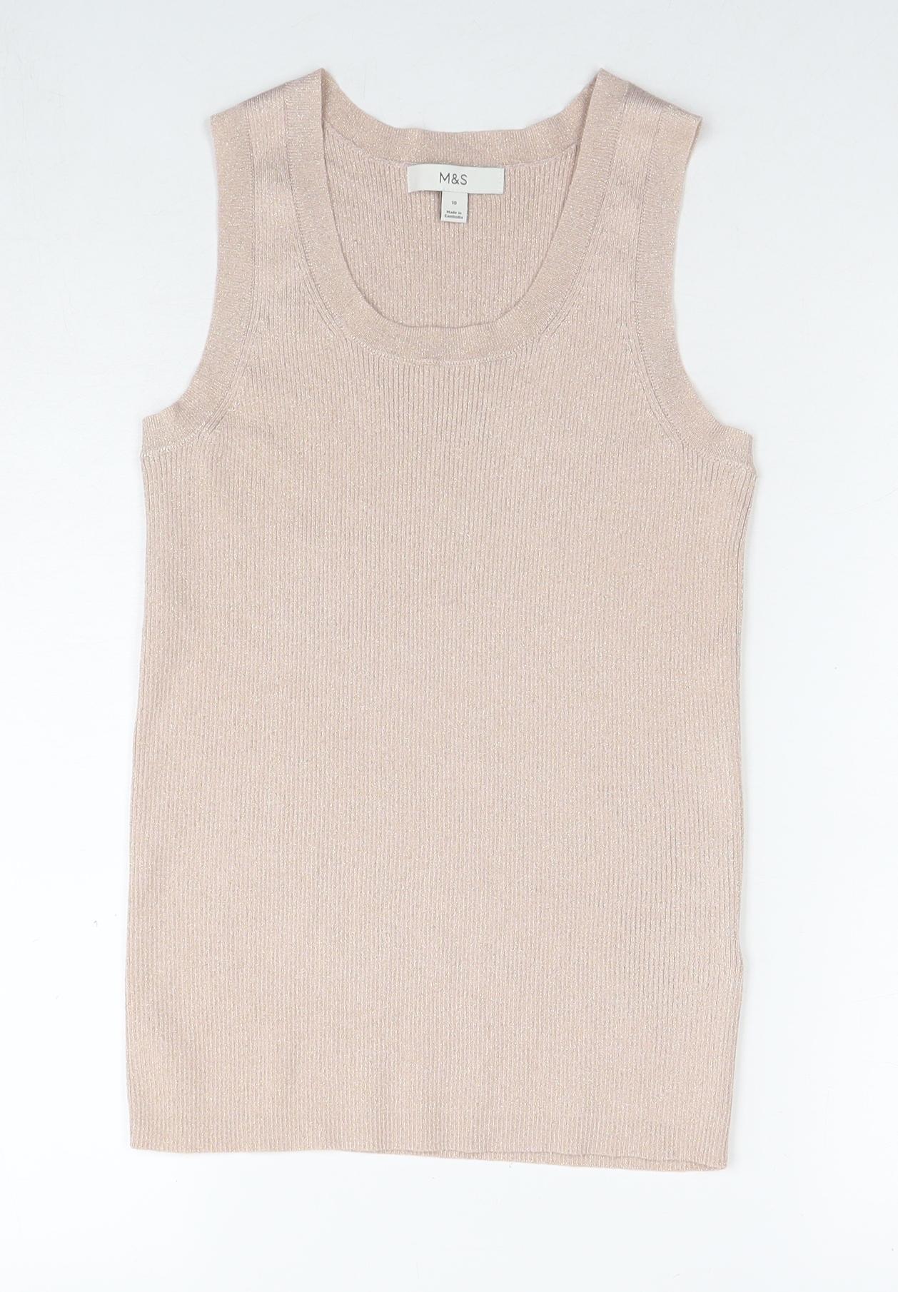 Marks and Spencer Womens Beige Viscose Basic Tank Size 10 Round Neck