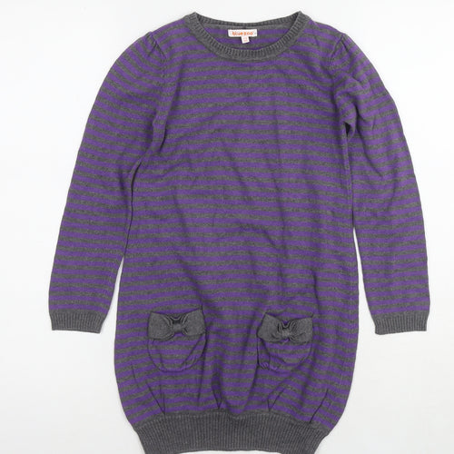 Blue Zoo Girls Purple Round Neck Striped Cotton Tunic Jumper Size 7-8 Years Pullover