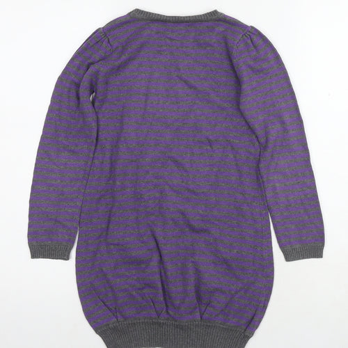 Blue Zoo Girls Purple Round Neck Striped Cotton Tunic Jumper Size 7-8 Years Pullover