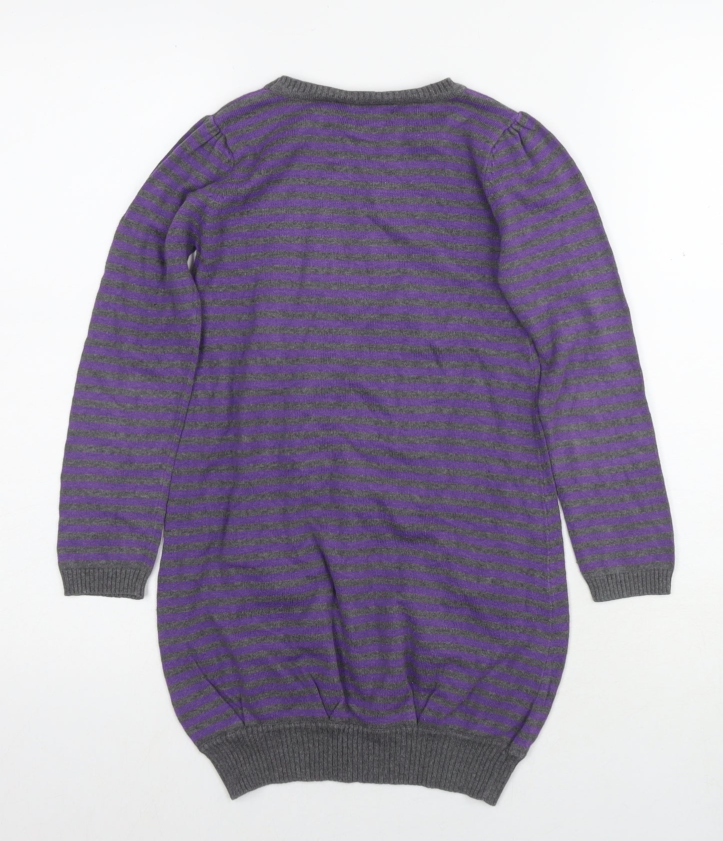Blue Zoo Girls Purple Round Neck Striped Cotton Tunic Jumper Size 7-8 Years Pullover