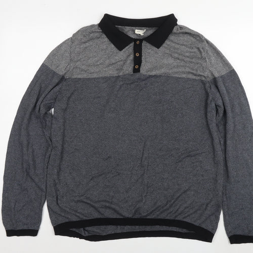 River Island Mens Blue Collared Cotton Pullover Jumper Size XL Long Sleeve