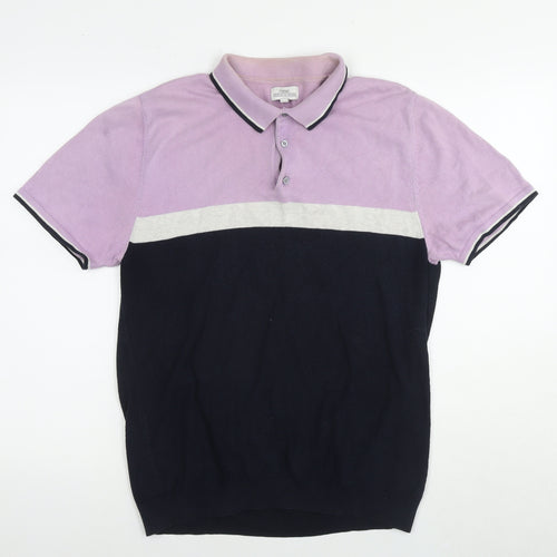 NEXT Mens Purple Colourblock Cotton Polo Size L Collared Pullover