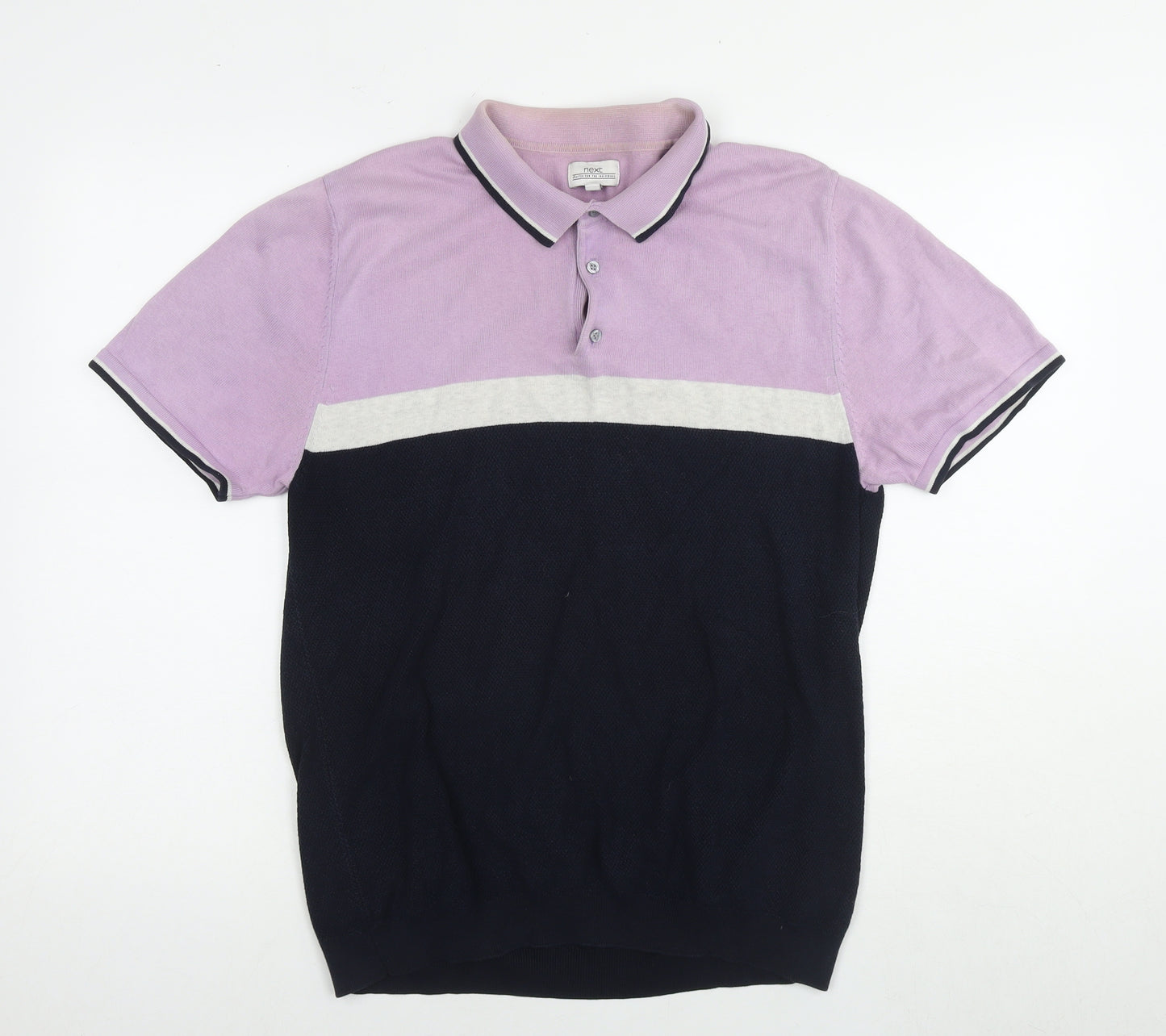 NEXT Mens Purple Colourblock Cotton Polo Size L Collared Pullover