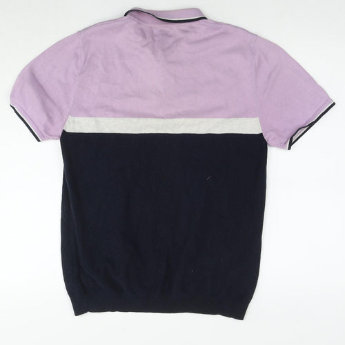 NEXT Mens Purple Colourblock Cotton Polo Size L Collared Pullover