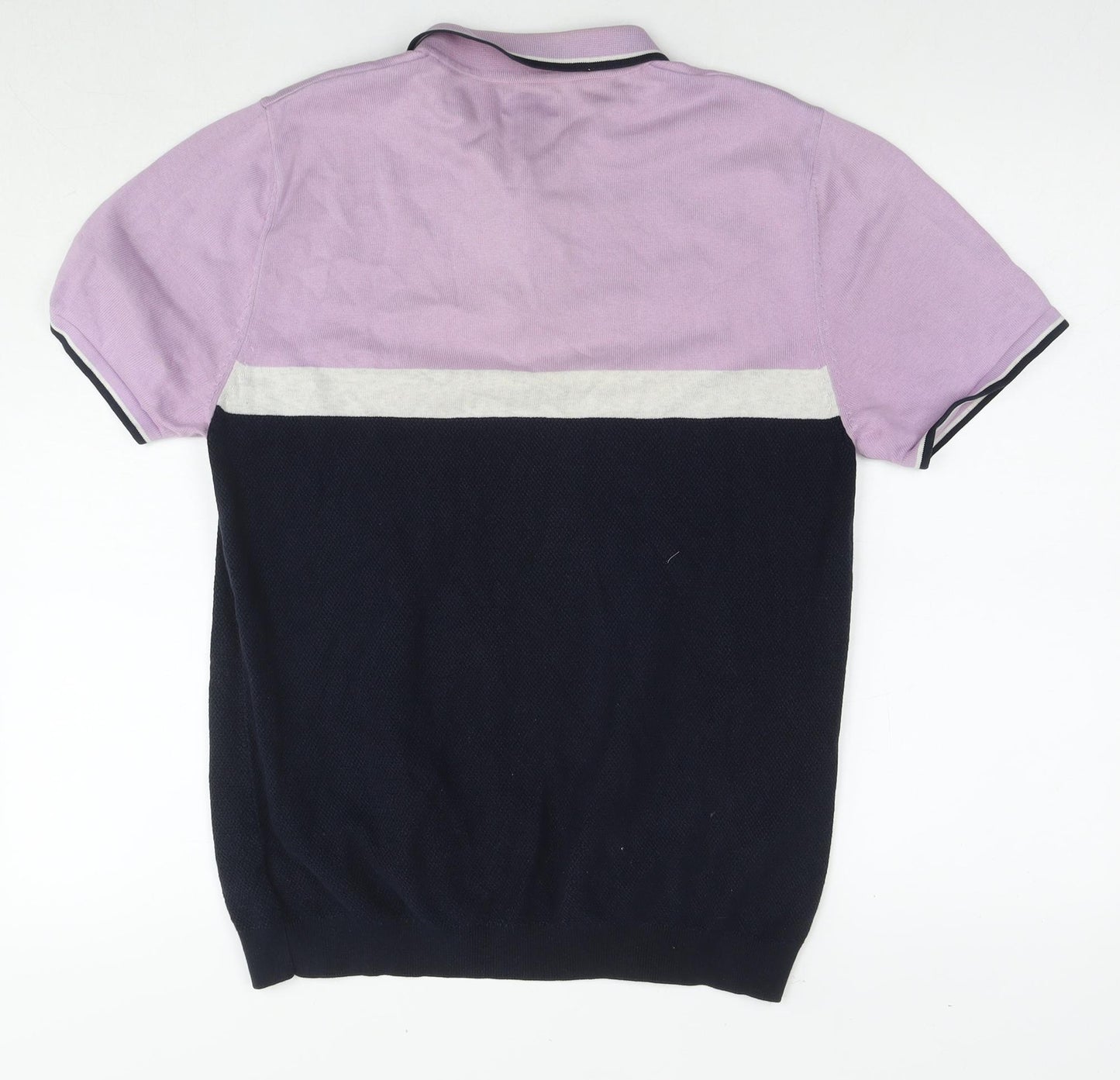 NEXT Mens Purple Colourblock Cotton Polo Size L Collared Pullover