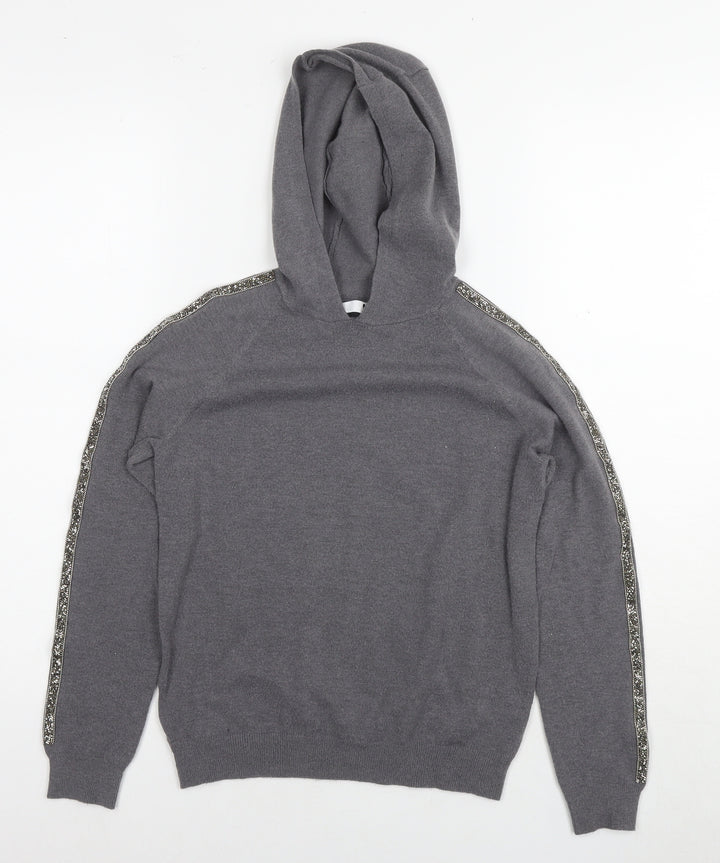 Very Girls Grey Polyester Pullover Hoodie Size 11-12 Years Pullover - Glitter Detail