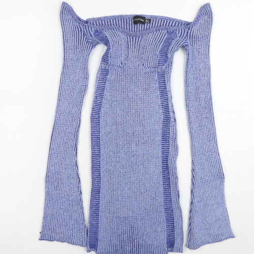 PRETTYLITTLETHING Womens Blue Viscose Jumper Dress Size 8 Off the Shoulder Pullover