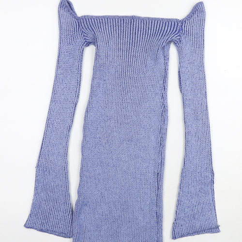 PRETTYLITTLETHING Womens Blue Viscose Jumper Dress Size 8 Off the Shoulder Pullover