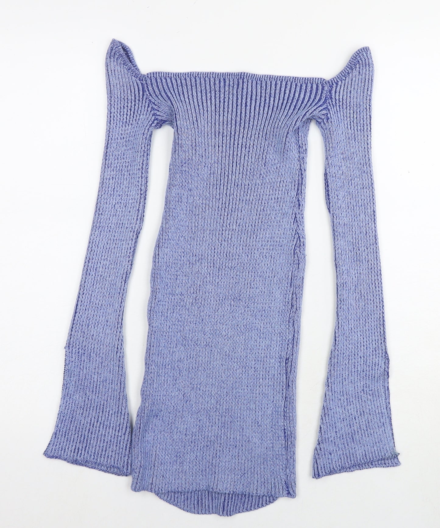 PRETTYLITTLETHING Womens Blue Viscose Jumper Dress Size 8 Off the Shoulder Pullover