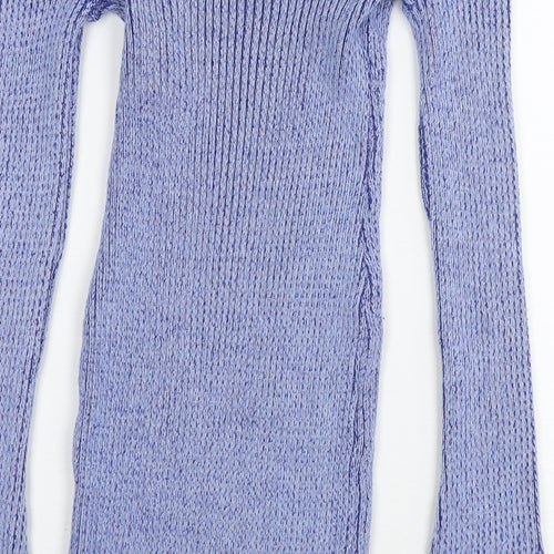 PRETTYLITTLETHING Womens Blue Viscose Jumper Dress Size 8 Off the Shoulder Pullover