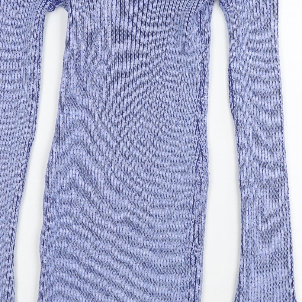 PRETTYLITTLETHING Womens Blue Viscose Jumper Dress Size 8 Off the Shoulder Pullover